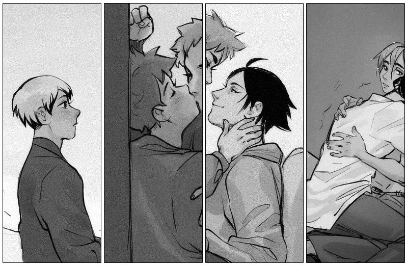 [hq!!] a little belated, but please enjoy this sneak peek of some of the art upcoming in the sakuatsu big bang fic I illustrated! :3 