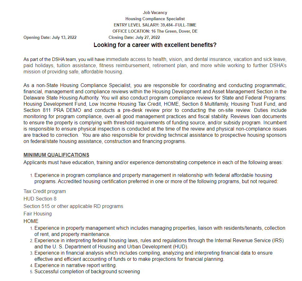 DEStateJobs's tweet image. Check out Featured Jobs for DSHA!
Open position of Housing Compliance Specialist!
Follow the link below for additional information and how to apply.
paycomonline.net/v4/ats/web.php…

#statejobs #delaware #DSHA #applytoday