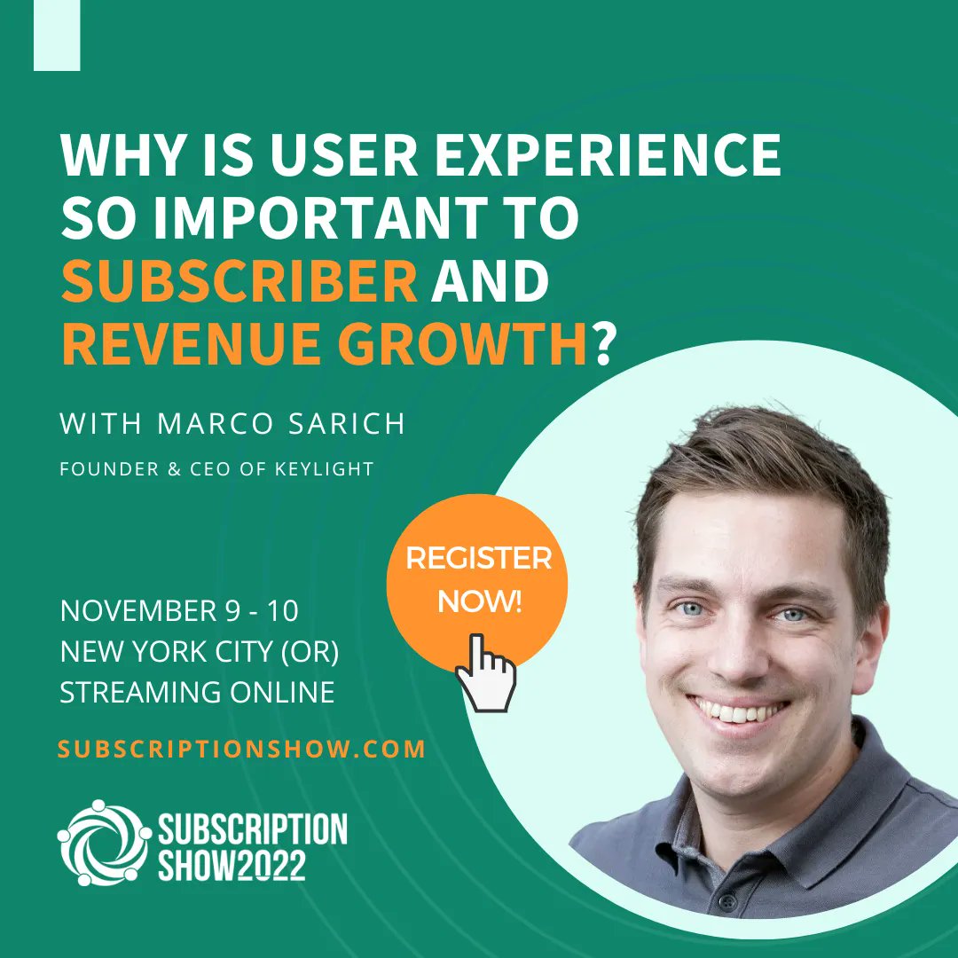 SubInsider's tweet photo. 👏 Additional Keynote Speaker Announced! 🎉 Join us for #SubscriptionShow22 to hear from Marco Sarich -- @keylightHQ CEO/Founder. Are you an expert at creating meaningful customer experiences? Join us to find out. Visit: https://t.co/Yb7eKoKD9e to get your discounted ticket! https://t.co/BwQk3hmwM5