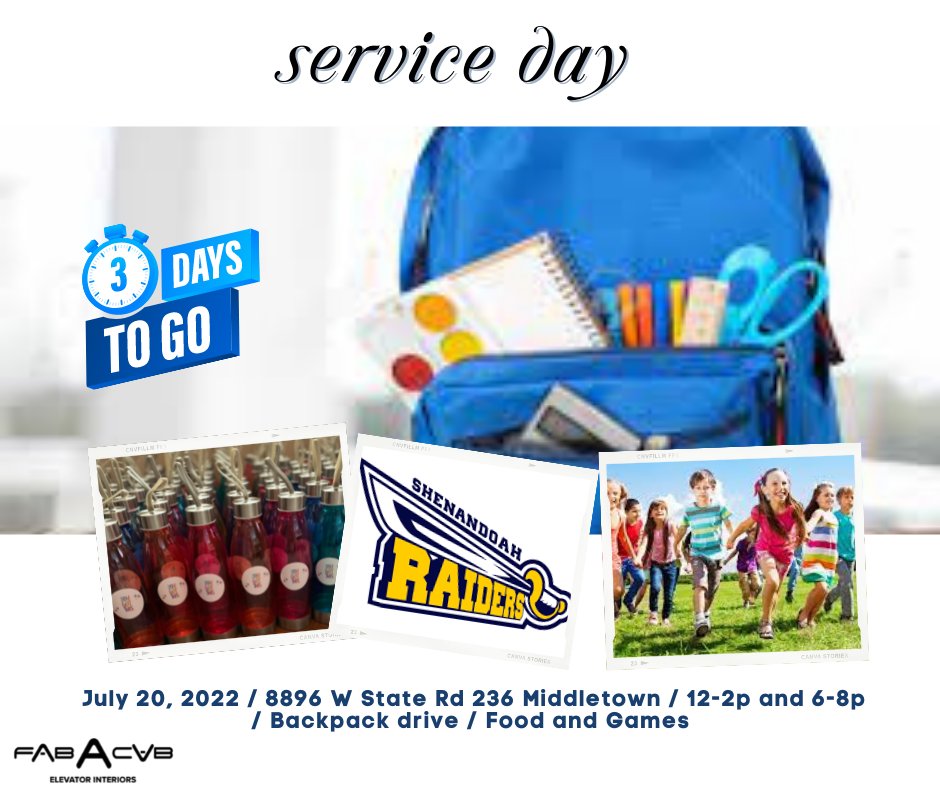 fabacab's tweet image. We are on the final countdown! 📅  FREE Backpacks, food and fun! 🎒 📚 Come see us! #serviceday #backpackdrive #community