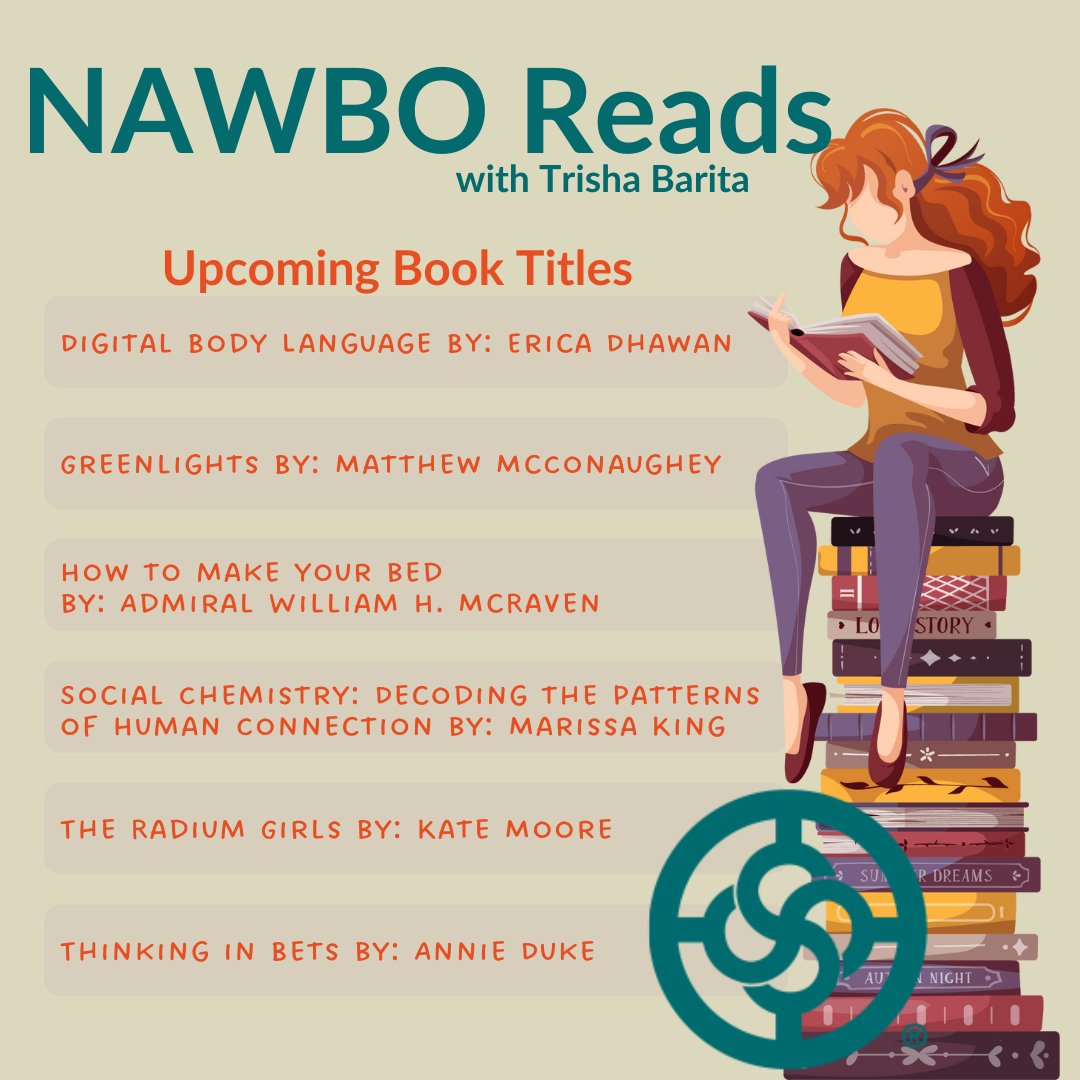 NAWBOHTX's tweet photo. Join Trisha Barita, every other month on the 3rd  Friday of the month for the NAWBO Book Club.
RSVP at https://t.co/nx7iqEp4Ik https://t.co/oDL71qY0gA