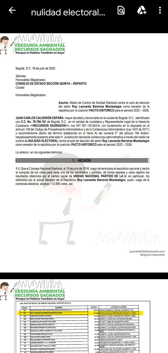ValenciaGermanC's tweet photo. #LoÚltimo | La Veeduría Nacional Recursos Sagrados Juan Carlos Calderón España, quien denunció y logró tumbar la curul de Ángela María Robledo, ha interpuesto demanda de nulidad electoral por doble militancia en contra del custionable Roy Barreras. https://t.co/k93C1KUEaE