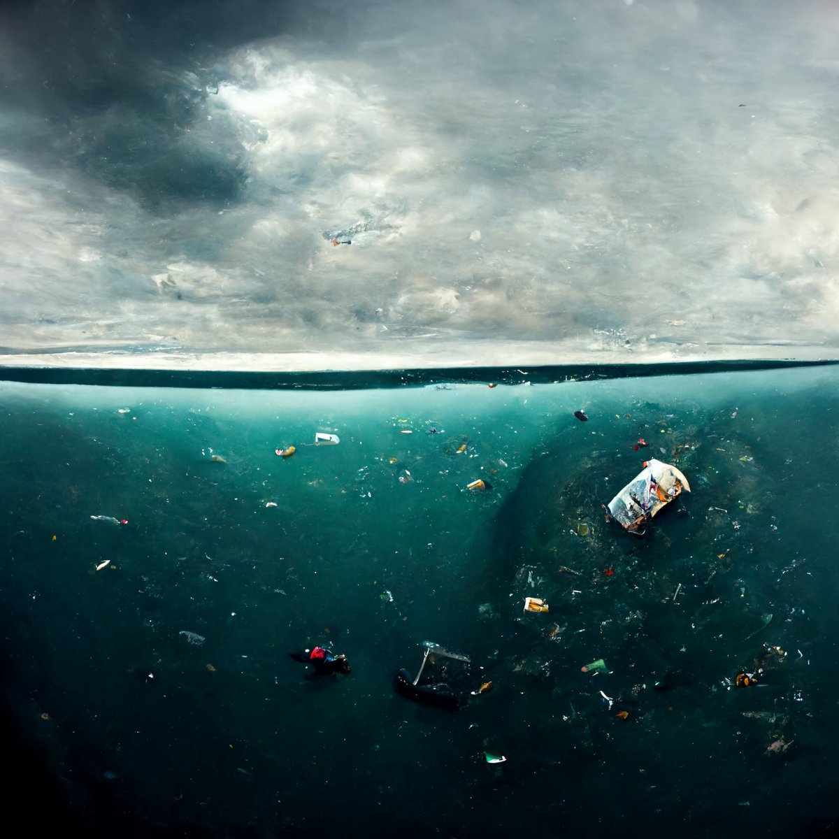 sebamacch's tweet photo. more experiments with #midjourney 
https://t.co/JwoToVaK7W

pront:
"trash floating in the ocean, photo realistic"

 #aiart #aiartcommunity #generativeart https://t.co/sOxRbF87OA
