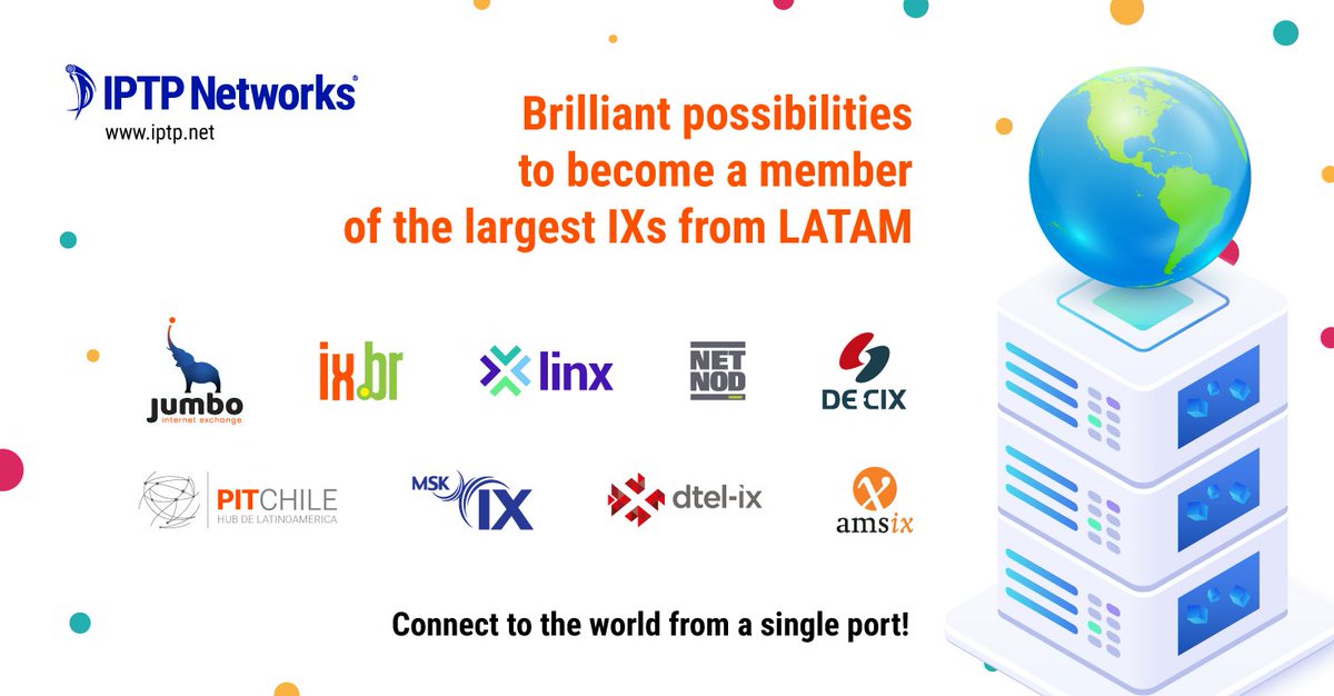 iptpnetworks's tweet photo. Brilliant possibilities to become a member of the largest IXs from LATAM.
FREE trial for new members.https://t.co/kQ67xOAQlb
sales@iptp.net to get your chance to shine!
#ixtransit #peering https://t.co/EilUt7PJtP