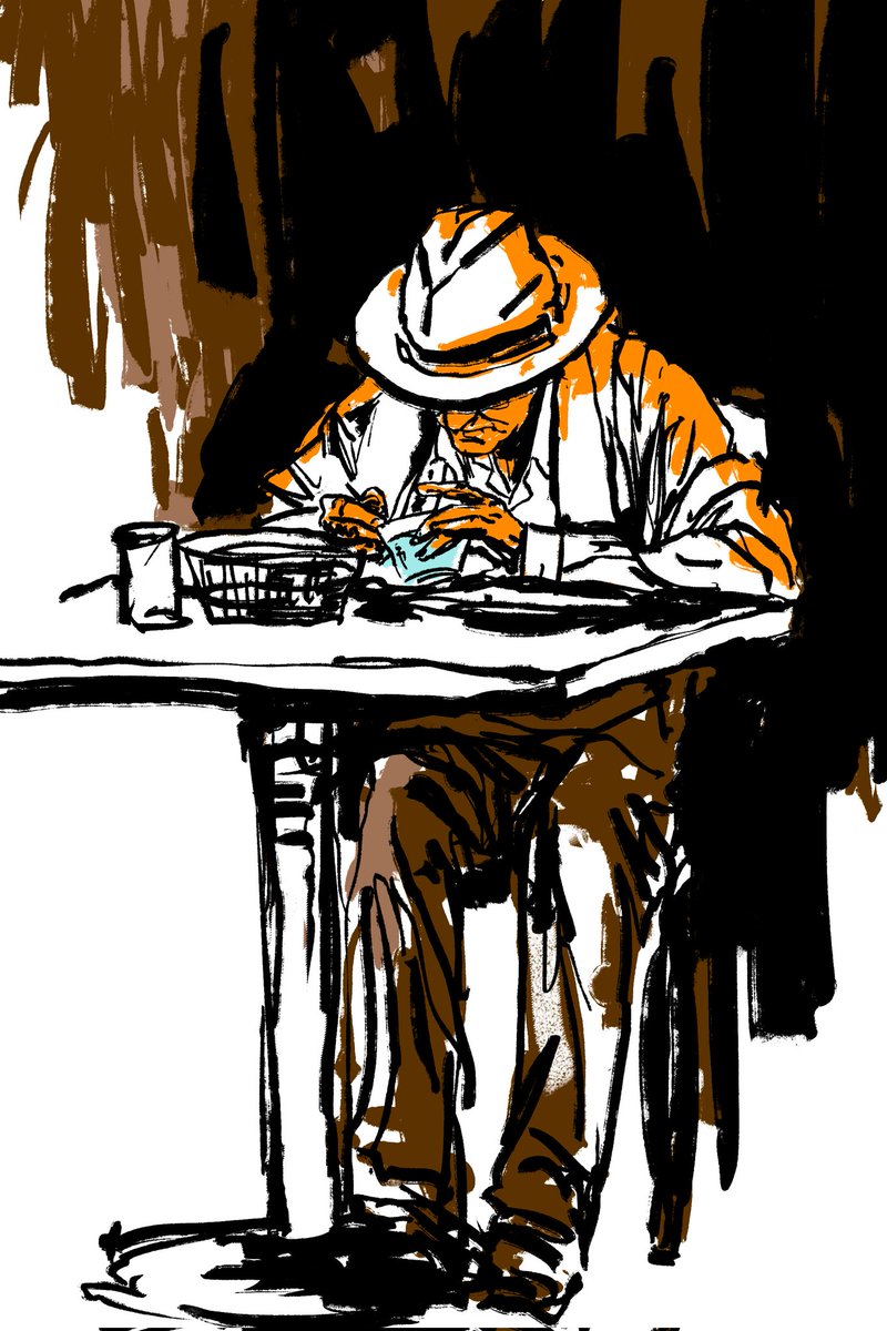 👋Hi,everyone.
"Oldman and icecream"
He was sitting in a cafe on the side of the street and eating ice cream alone.
Collection:urban sketches
5/5
5 $XTZ 
objkt.com/asset/KT1MpqFS…
#sketch #digitalart #DigitalArtist #digitalpainting #digitalsketch #NFTs #nftarti̇sts #NFTCommmunity