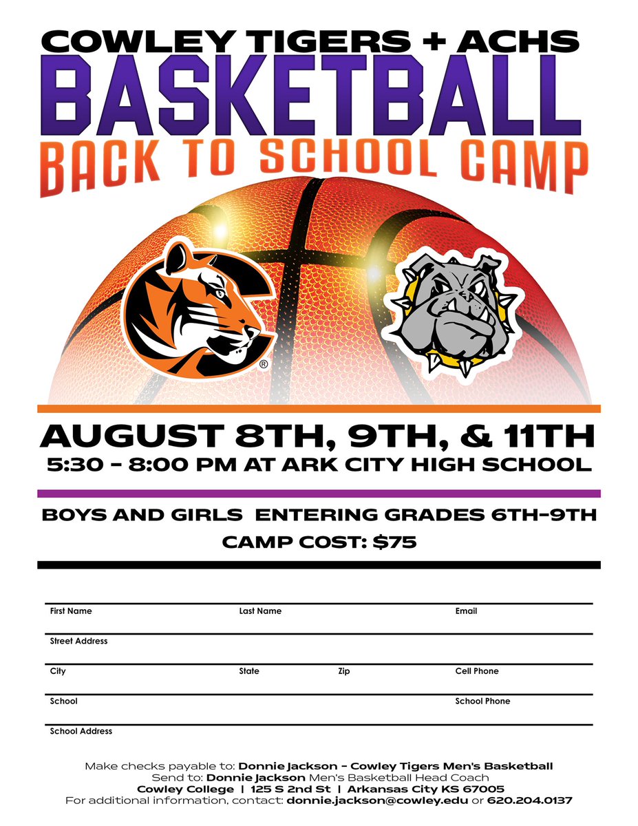 It’s that time again! <a href="/CowleyHoops/">CowleyTigerMBB</a> and @achsboysbasket1 are having a Back to School Basketball Camp on August 8th, 9th and 11th! Don’t miss out on an opportunity to get better!