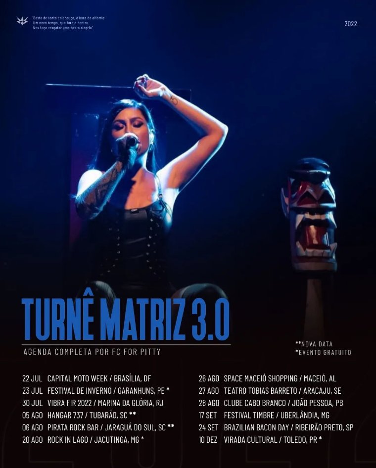 pittyinrio's tweet photo. Agenda atualizada, tem show gratuito inclusive, bora???

Créditos: @fcforpitty 
#pittyleone #pitty https://t.co/UgKraHHASv