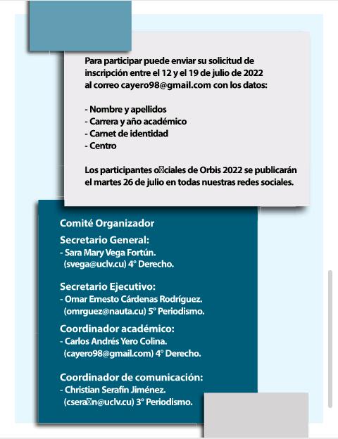 #OrbisUCLV está dedicado a:
➡️ Aniversario 75 de la @AcnuUnaCuba 
➡️ Aniversario 70 de la #UCLVnuestra
✅ País invitado de honor: Reino de #España 🇪🇸

#CubaPorLaPaz