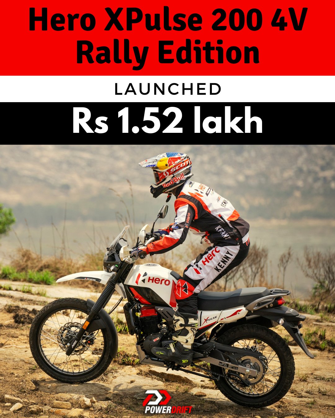 PowerDrift on X Hero XPulse 200 4V Rally Edition launched The Hero XPulse 200 4V has a new hardcore off roading variant called the Rally Edition. With the factory fitted rally kit it costs