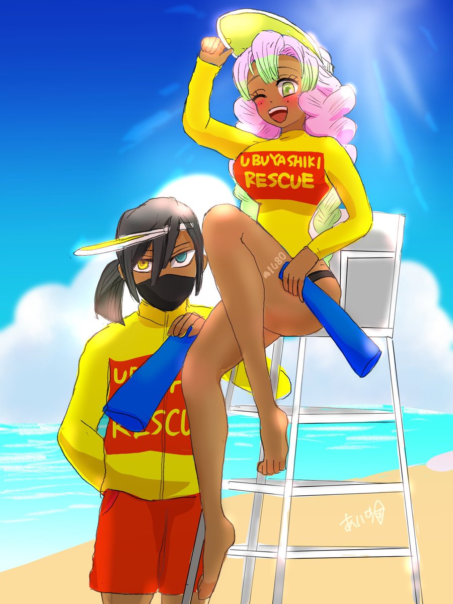 🐍🍡で海のライフセーバー❣️ 

2枚目はセリフなし差分です😚 