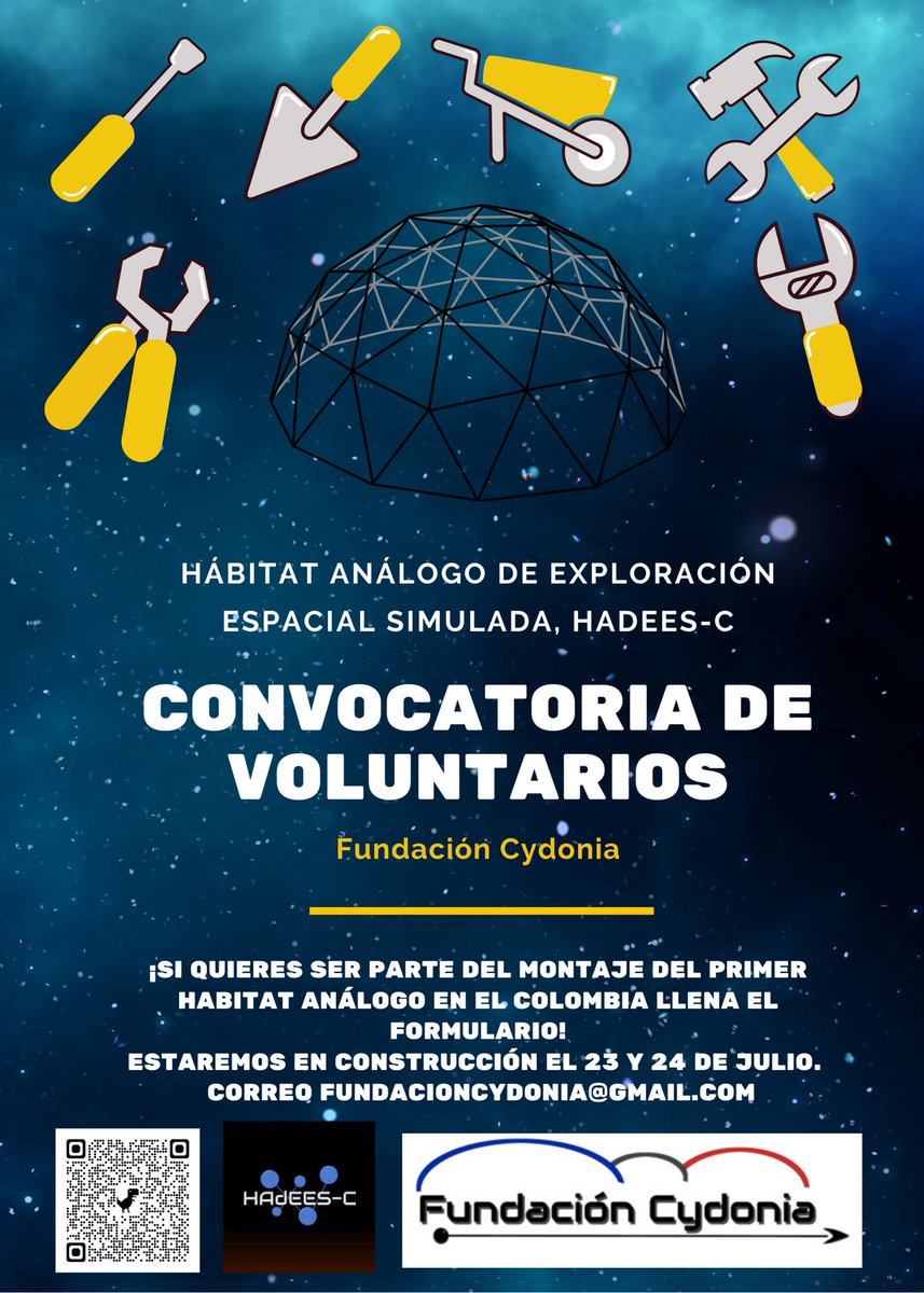 Si estas interesado en participar en el montaje del primer habitat análogo en Colombia llena el siguiente formulario tinyurl.com/MontajeHAdEES.  ¡Todos son bienvenidos!👩‍🚀🔭🌔
