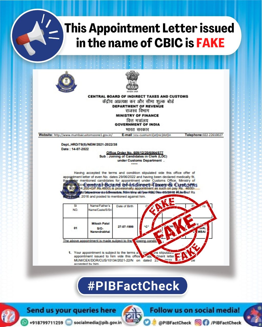 PIB Fact Check on Twitter "An appointment letter is circulating on