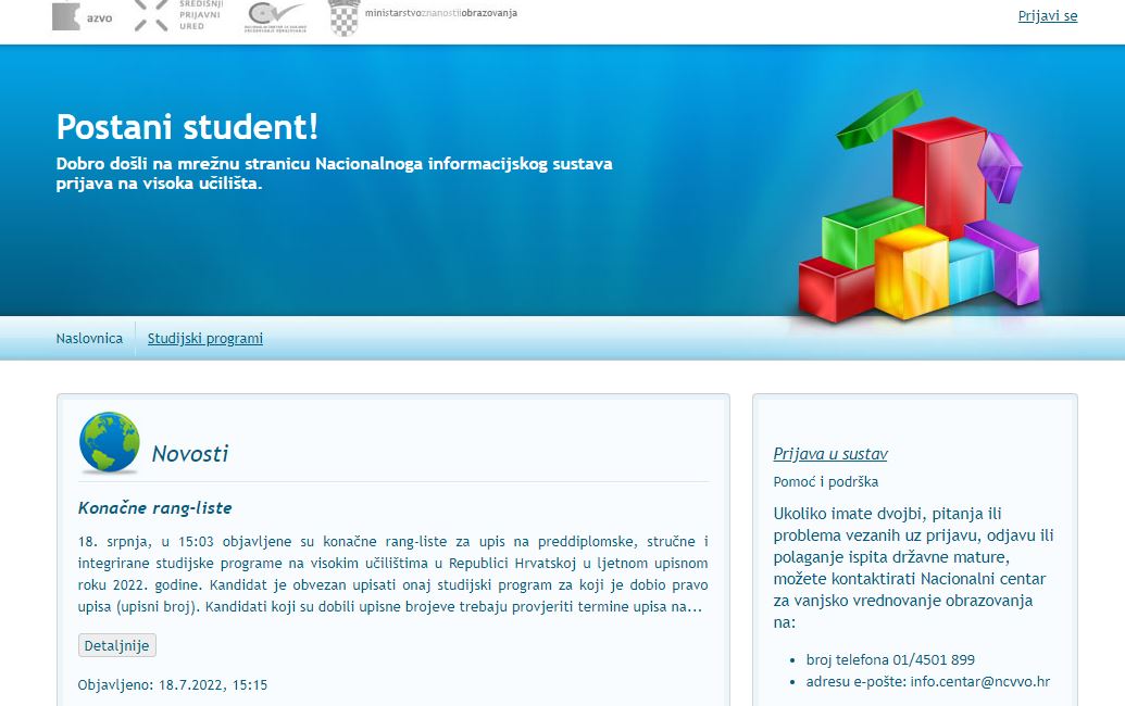 [Konačne rang-liste]
‼️ Pravo upisa na neki od studijskih programa u ljetnom upisnom roku za upis u ak. god. 2022./23. ostvarilo je 25 625 kandidata, pokazale su konačne rang-liste objavljene 18.7.2022. godine na mrežnoj stranici postani-student.hr▶️ bit.ly/3AUDX6T