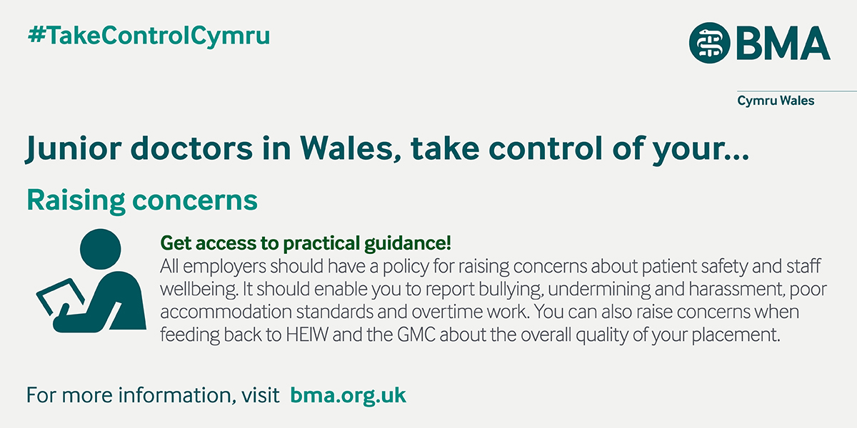 BMACymru's tweet photo. Junior doctors in Wales!

Do you know how to raise a concern with your employer?

Each health board will have their own policy, make sure you have access to yours so you know how to report...

-Bullying
-Harassment
-Unpaid overtime

#juniordoctorrights #takecontrolcymru https://t.co/6oXzP8GO6y