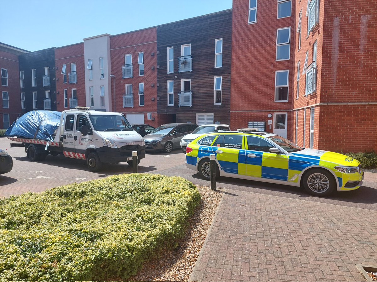 NSRAPT's tweet photo. Vehicle located and #seized today following a fail to stop #RTC whereby the driver collided with #cyclists in the early hours of Sunday 17th on #BramfordRoad, undercover for our #CSI #PC1690 https://t.co/mo0DTYu8KF