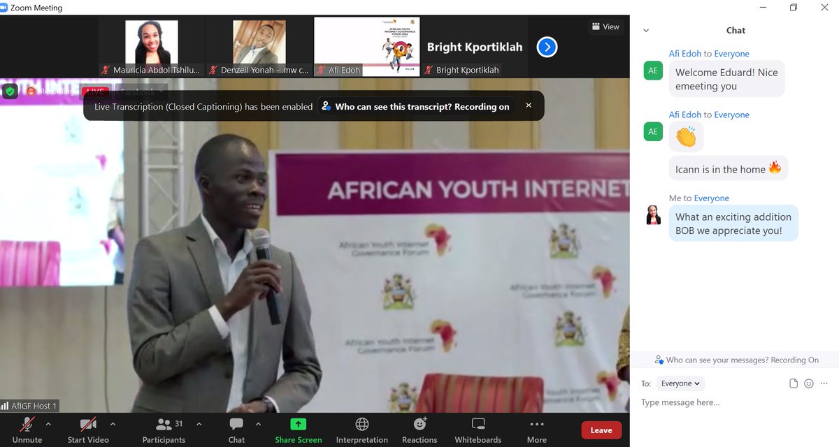 Thank you Mr. <a href="/OmondiBob/">Bob Ochieng</a> Live at the AfyIGF sharing on Opportunities for engagement for youth in Internet Governance and at ICANN. afigf2022.sched.com/event/13lTM?if…

#AFYIGF #AFYIGF22 #InternetUnited #AfricaUnited