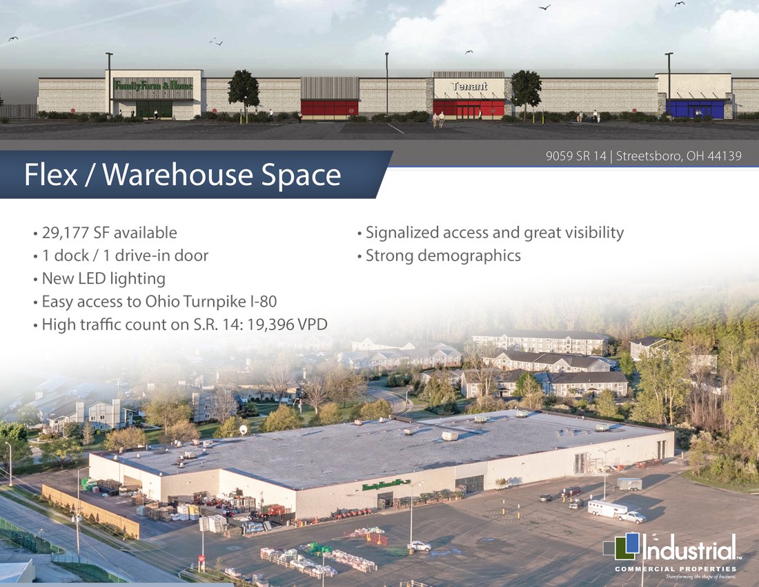 29,000 SF Flex/Warehouse Space Available - SR 14 in Streetsboro, OH. Contact Austin Semarjian asemarjian@icpllc.com conta.cc/3yNNMB4