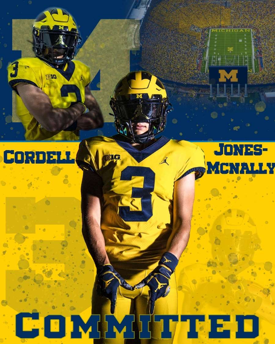 Cjonesmcnally's tweet image. 100% COMMITTED to ⁦@UMichFootball⁩!! ⁦#GoBlue @JayHarbaugh⁩ ⁦@JTBrown721⁩ ⁦@CoachBanta⁩ ⁦@CoachJim4UM⁩ ⁦@dmitch244⁩ ⁦@HKA_Tanalski⁩ ⁦@KohlsKicking⁩ ⁦@CoachDavies54⁩ ⁦@UDC_Recruits⁩