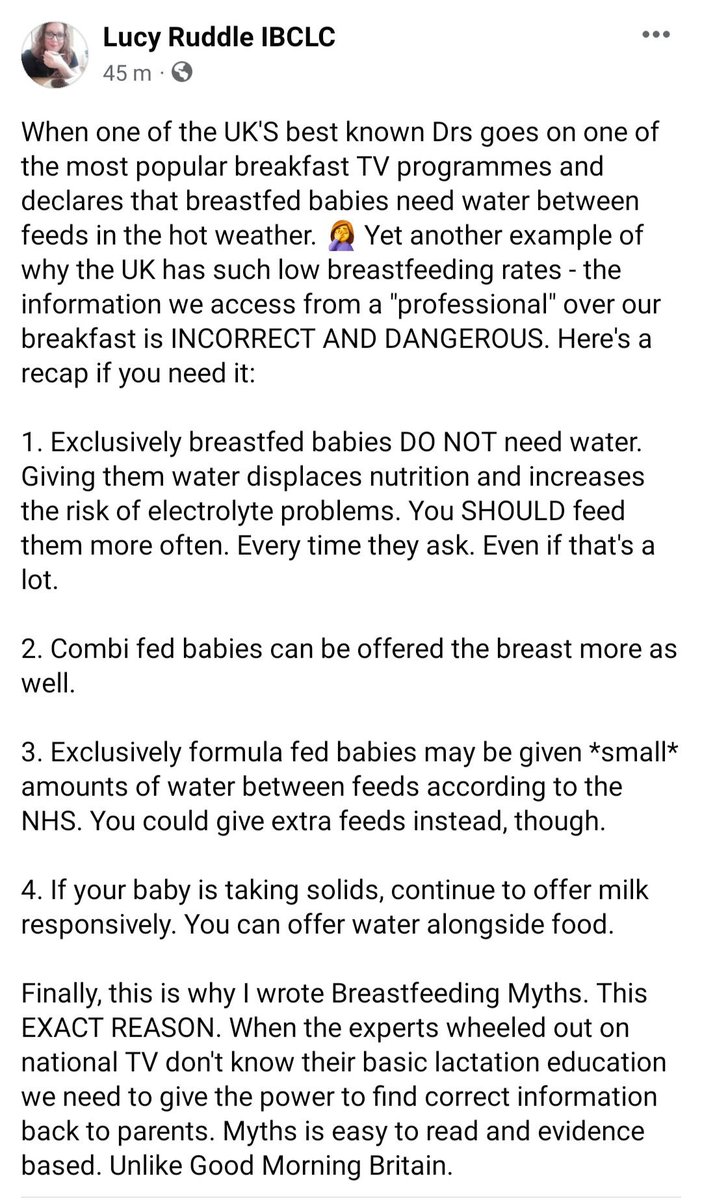 Dear <a href="/BBCRadio2/">BBC Radio 2</a> <a href="/DrHilaryJones/">Dr. Hilary Jones MBE</a>  breastfed babies DO NOT NEED WATER, just to be breastfed more #misinformation