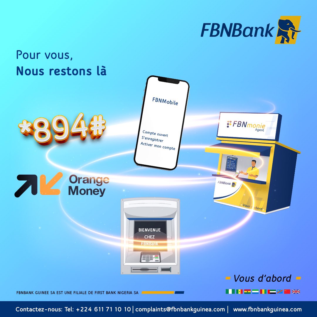 FirstBankGuinee's tweet photo. Le moyen de votre choix , sera le moyen de vos transactions.
Nous restons disponibles sur différents canaux. 

#USSD #FBNMonie #FBNMobile #GAB #OrangeMoney

#vousdabord https://t.co/ULxZUP5ILf