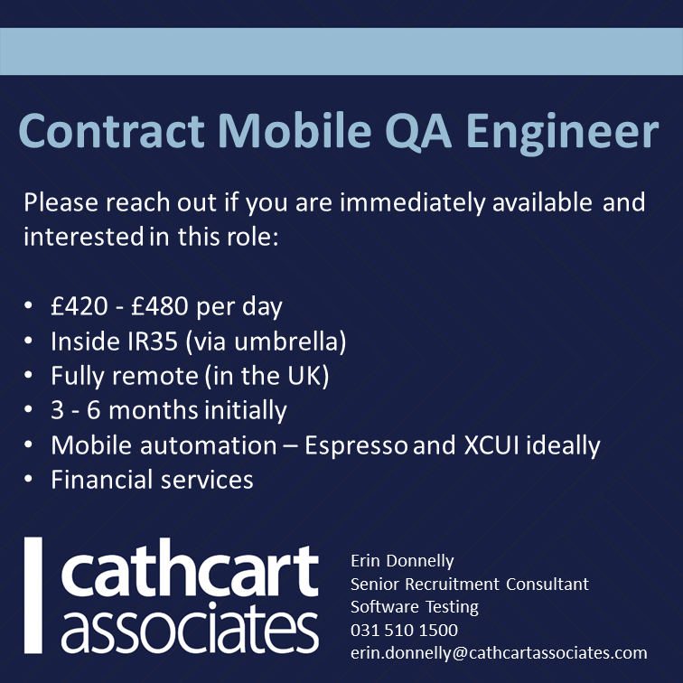 📱 Urgent remote contract role - Mobile Automation Engineer 📱

#contractjobs #softwaretesting #softwaretestingjobs #mobileautomation