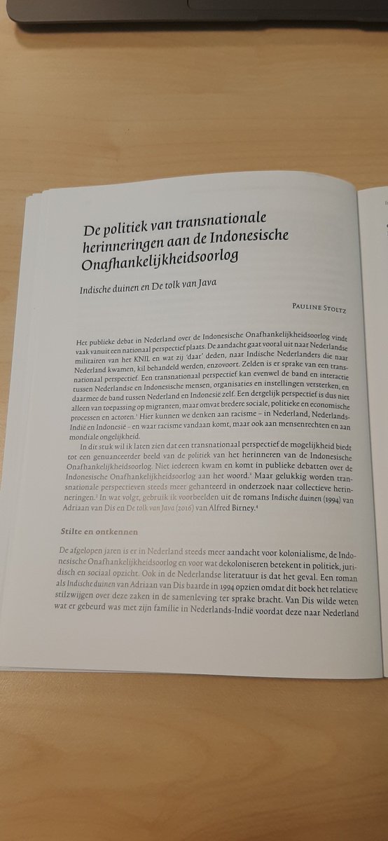 The final contribution is by <a href="/pauline_stoltz/">Pauline Stoltz</a>. Her contribution takes Adriaan van Dis’ novel Indische duinen (1994) and Alfred Birney’s De tolk van Java (2016) as a starting point to clarify how the Indonesian War of Independence is remembered transnationally. 4/5