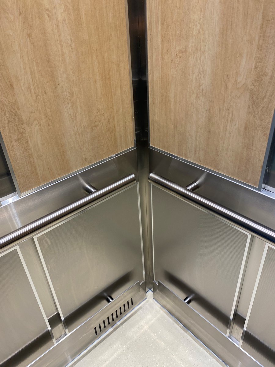 VDFVertical's tweet photo. Nice cab upgrade at 4520 Huron with our friends @brockelevator. Complete with Mission Maple laminate above the handrail and 2WL Stainless Steel below. Sharp looking upgrade! #brockelevators #VDFVertical #elevator #lift https://t.co/pn636znOtl