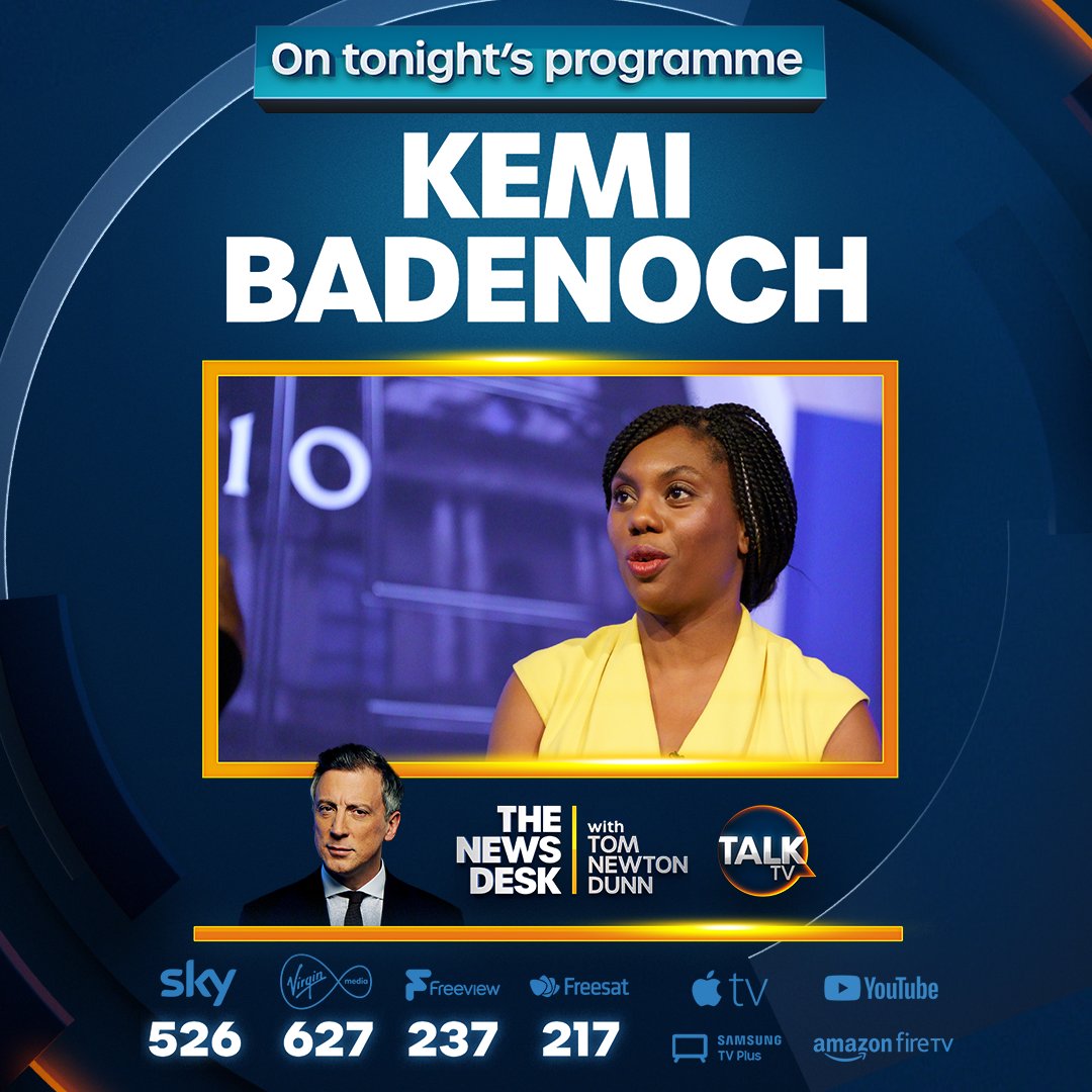 FirstEdition's tweet photo. Tonight on The News Desk, from 7pm:
► Conservative leadership contender Kemi Badenoch on why she thinks she has what it takes to be the next PM.
Watch live ► https://t.co/JOF6y5ikXo
@tnewtondunn | @KemiBadenoch https://t.co/1gxKGuJnMe