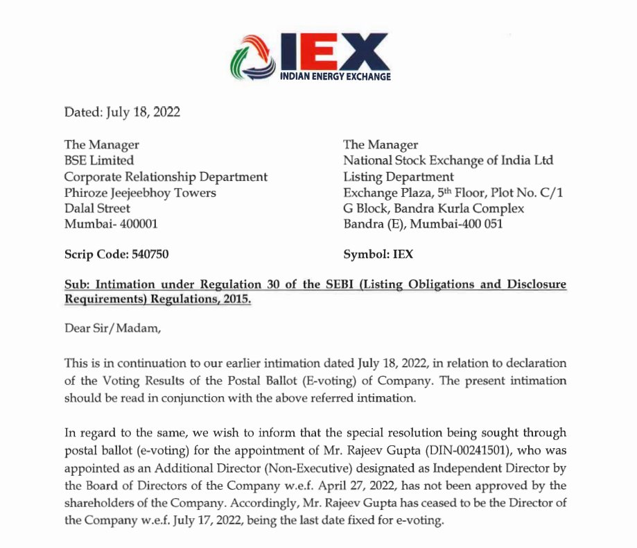 BigMagicnow's tweet image. #IEXindia Shareholder activism Mr. Rajeev Gupta appointment is rejected