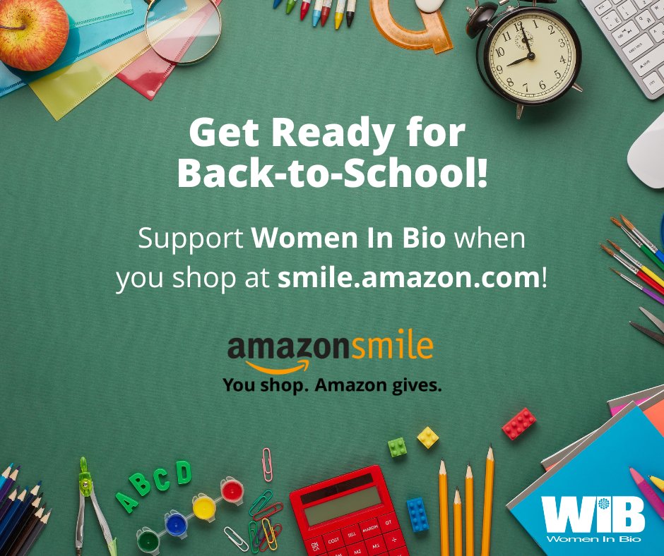 Make a donation while shopping for back-to-school at no extra cost!
Shop at ow.ly/eiL050JW6aa to choose "Women In Bio Inc" as your charity, and AmazonSmile will donate part of your eligible purchase price to the advancement of all women in the life sciences.

#WomenInBio