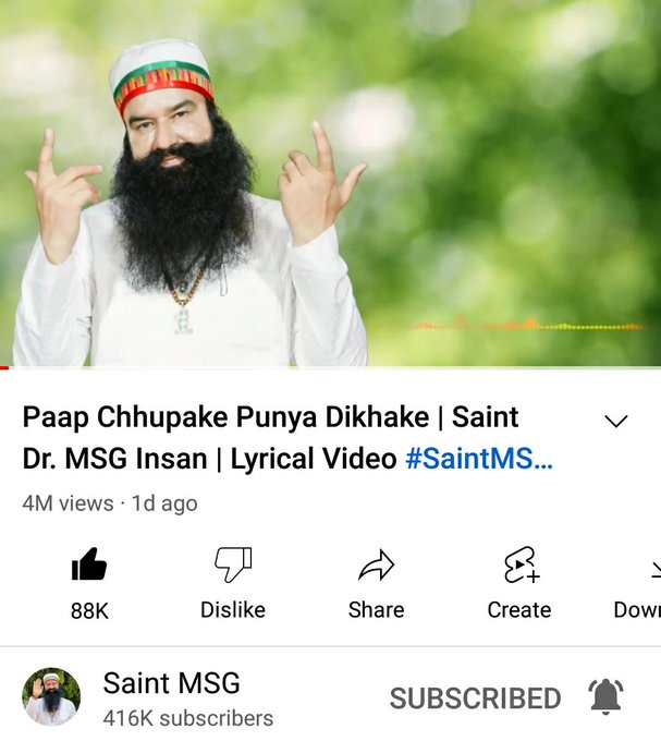 0001Gatauli's tweet photo. Music has more psychological effects on our mind and body more than anything else. So, 
@Gurmeetramrahim
 Ji has chosen this as a way to transfrom the world. He released a new #SpiritualSong 'Paap Chuppake Punya Dikhake' on Sunday which tells harsh reality of today’s society https://t.co/bfbcgp6K3l