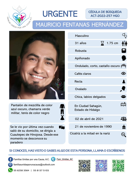 #TeBuscamos
Mauricio Fentanas Hdz
31 años #Desap 02/04/21
En #CdSahagun #Hidalgo RT <a href="/huellasmemoria/">Huellasmemoria</a> <a href="/shuellasoficial/">sigotuhuellaoficial</a> <a href="/TodosErick/">Fundación Internacional Todos Somos Erick Carrillo</a> <a href="/VozdelosDesapa/">Voz de los Desaparecidos en Puebla</a> <a href="/FundejD/">FUNDEJ Familias Unidas Por Nuestros Desaparecidos</a> <a href="/FUNDEM_Mx/">FUNDEM</a> @Regreso_a_Casa <a href="/BUSCAMEMX/">BUSCAME Buscando Desaparecidos México</a> <a href="/movNDmx/">@movNDmx</a> <a href="/RoyCampos/">Roy Campos</a> <a href="/AngelaCedeno_PI/">Missing Angels Org</a> <a href="/AmberAlertaNoOf/">XxX porn hub 👺</a> <a href="/botDesaparecidx/">BotDesaparecidx</a> @UnidosMx_2020