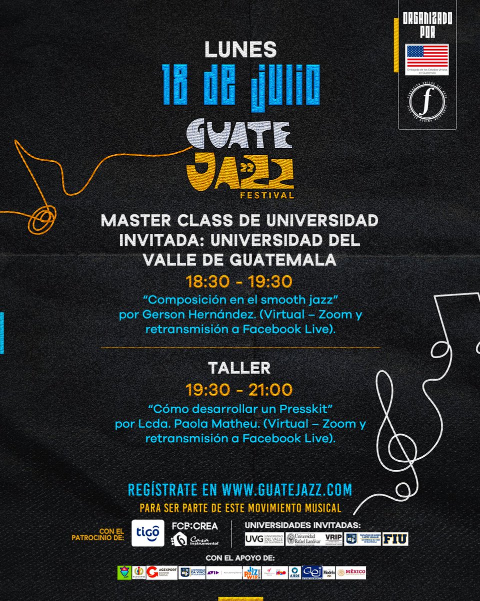 La agenda de hoy 🙌🏼🎶

Iniciamos la segunda semana de Guatejazz cargada de actividades musicales 🎷 participa en los eventos de hoy y forma parte de esta grandiosa comunidad de artistas.

¡Te esperamos!
#Guatejazz2022