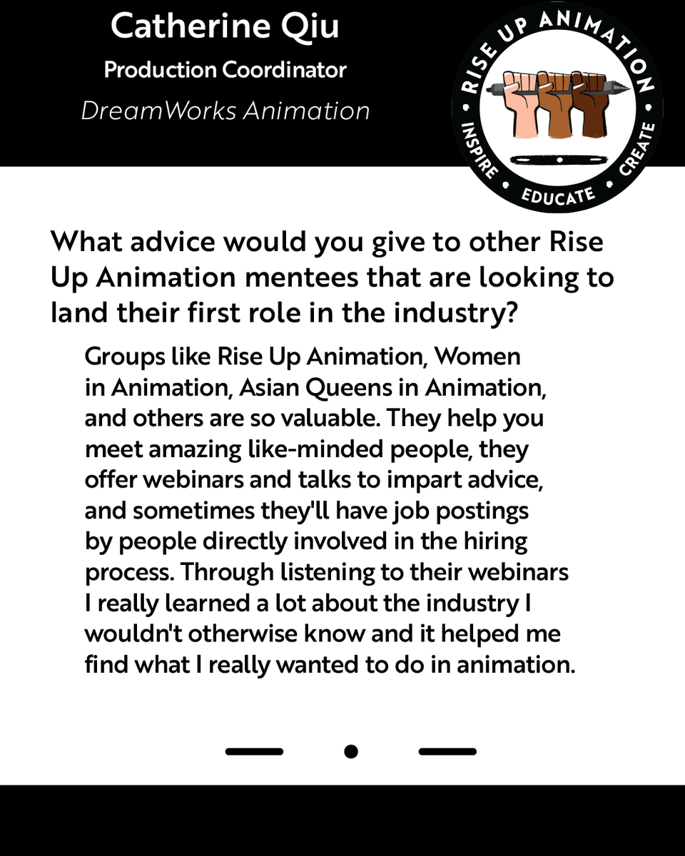 riseupanimation's tweet photo. Hey there, Rise Up fam! 

We're kicking off a new spinoff series called #MenteeFastForward where we hear from current and past RUA Mentees that have found opportunities within the industry.

Our inaugural post features Catherine Qiu from 
@Dreamworks Animation! https://t.co/Lpr61OWybb
