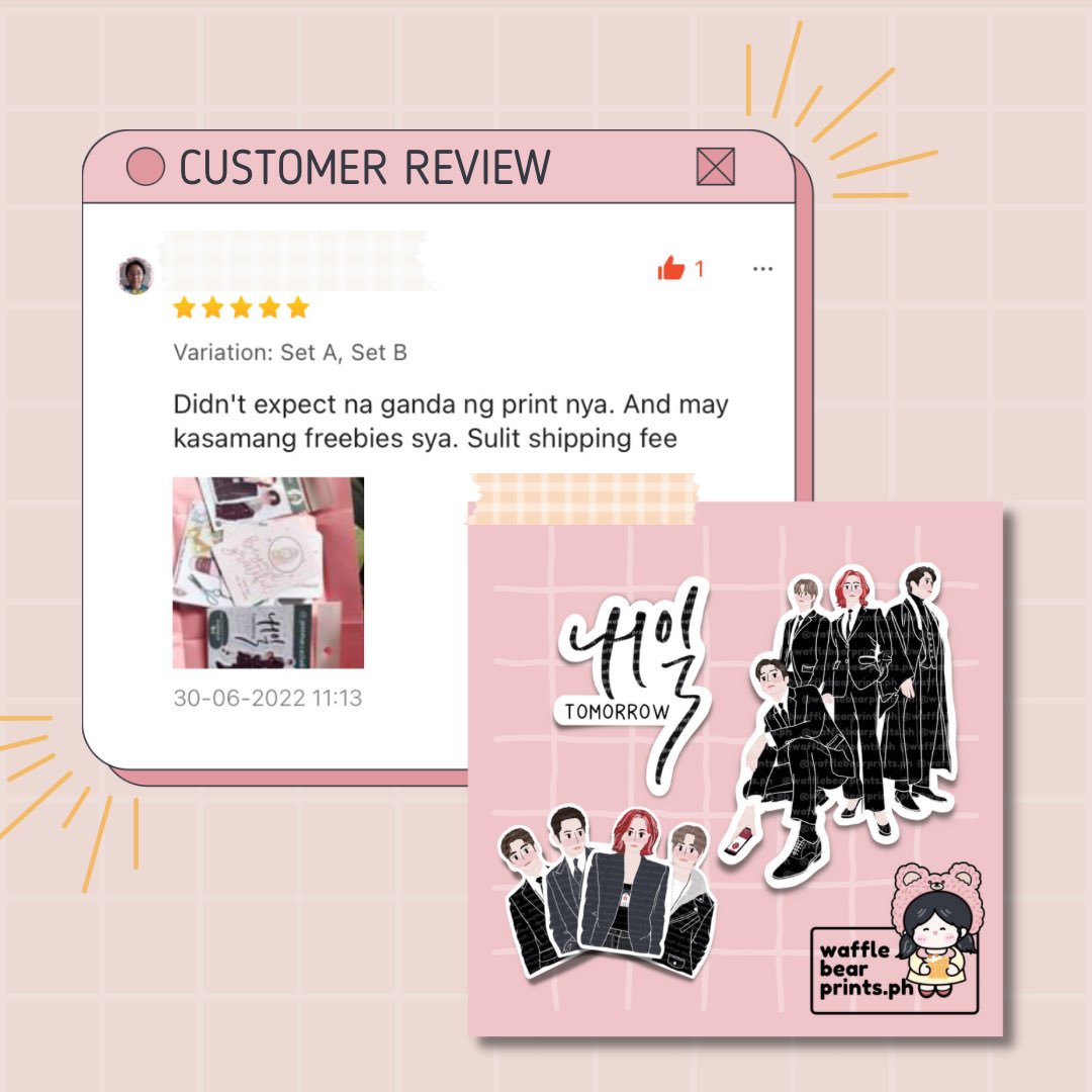 wafflebearprint's tweet photo. Waffles Bearies!

Sharing reviews from our shopee buyers of Tomorrow Fanart Sticker Sets. :)

Glad to get positive feedbacks!

Have a happy weekend!

----
#tomorrow #TomorrowKDrama #kdrama #kdramafanart #kdramastickersph  #shopee #smallbusiness #stickersph https://t.co/Y6g4jXOesN