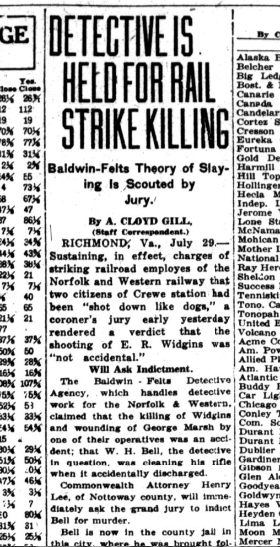 HerecomesDrBob's tweet photo. 100 years ago this month a Baldwin-Felts op killed a man and wounded another in Crewe, VA during the 1922 railroad strike. The agency had been given carte blanche to kill during the Mine Wars, but that changed in the 1920s. E.R. Widgins was perhaps their last recorded victims. https://t.co/gt6rHuug0E