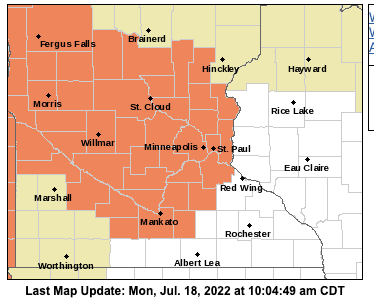 It's not just uncomfortably hot today, it's dangerously hot in Central Minnesota.

The National Weather Service has issued a heat advisory in western, central, and south central Minnesota through 8 p.m. tonight. St.

https://t.co/HNCIRRpiXB https://t.co/AYyDemOyM5