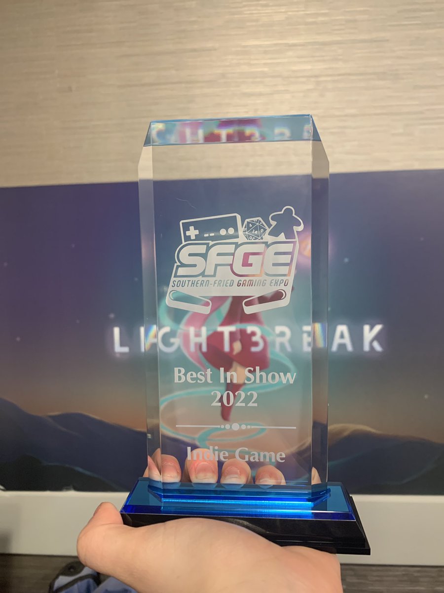 LightBreakGame's tweet photo. It was our second year attending #SFGE and we are proud to say that we were awarded Best In Show for the Indie Game category! A win like this tells us we are making steps in the right direction, and we are so excited to keep working on #LightBreak. https://t.co/LMtLZJdnSW