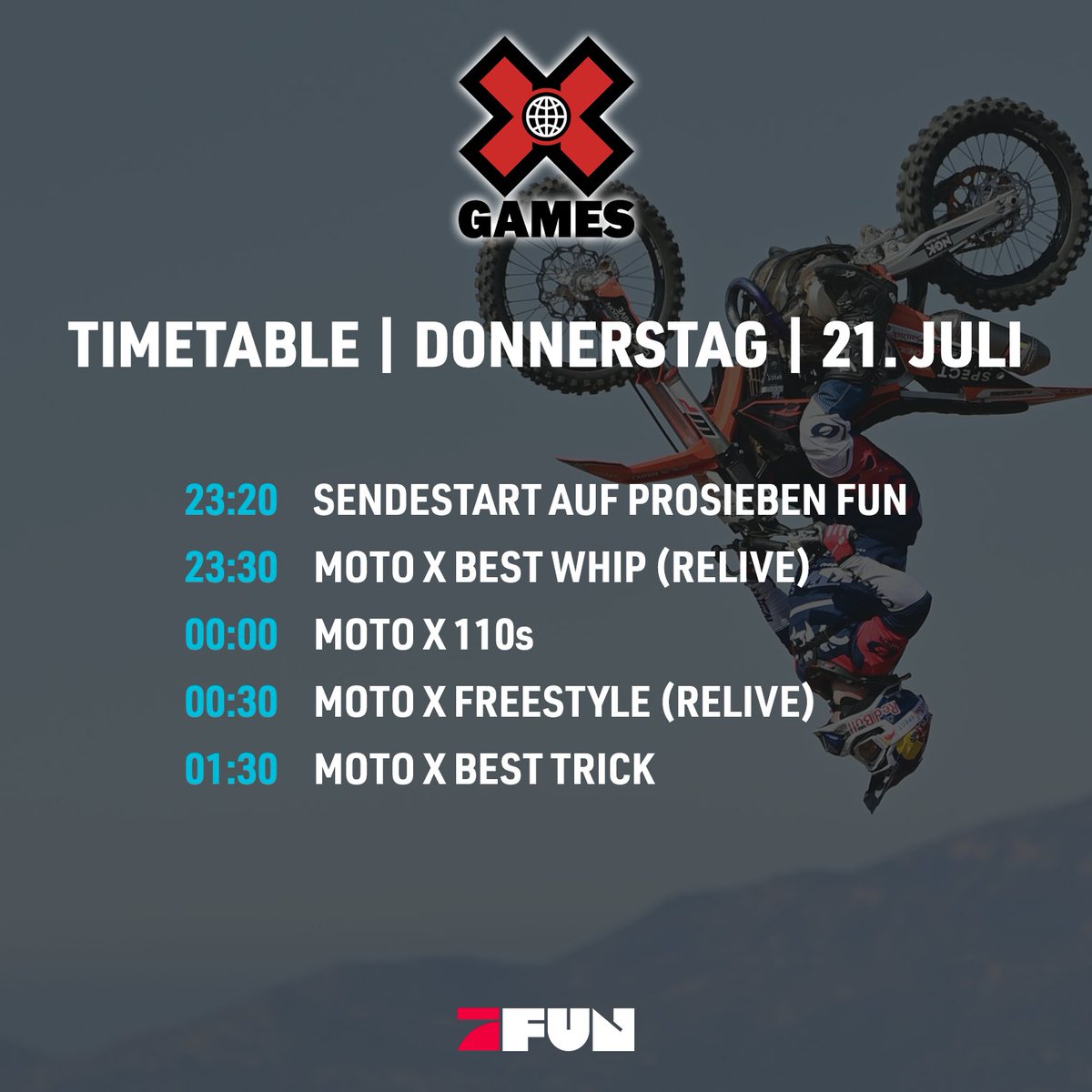 ProSiebenFUN's tweet photo. ⚠️ AUFGEPASST! ⚠️
Unser nächstes LIVE-Event steht an! Bereits ab MITTWOCH (!) übertragen wir die @XGames! Euer ultimativer Plan:
#P7FUN #XGamesFUN #XGames https://t.co/SC5ZoGJ3El
