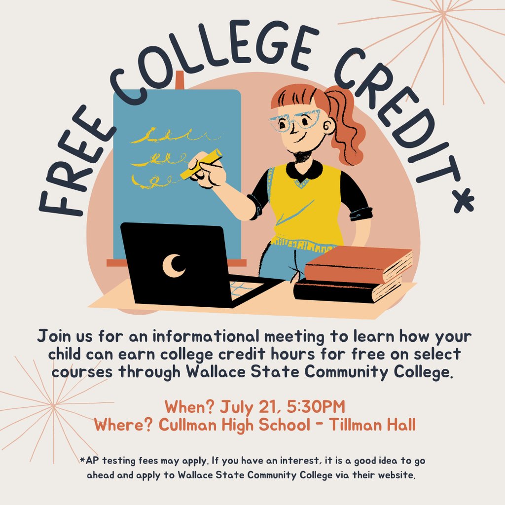 CHS Guidance (@chs_guidance3) on Twitter photo FREE College Courses for CHS students through <a href="/wallacestate/">Wallace State</a>!!! Join us THIS WEEK on Thursday, July 21st at 5:30 pm in Tillman Hall for additional information. <a href="/CullmanCats/">Cullman High School</a> <a href="/Kristen_Gragg/">Kristen Gragg, Ed.S., NBCT</a> FREE College Courses for CHS students through <a href="/wallacestate/">Wallace State</a>!!! Join us THIS WEEK on Thursday, July 21st at 5:30 pm in Tillman Hall for additional information. <a href="/CullmanCats/">Cullman High School</a> <a href="/Kristen_Gragg/">Kristen Gragg, Ed.S., NBCT</a>
