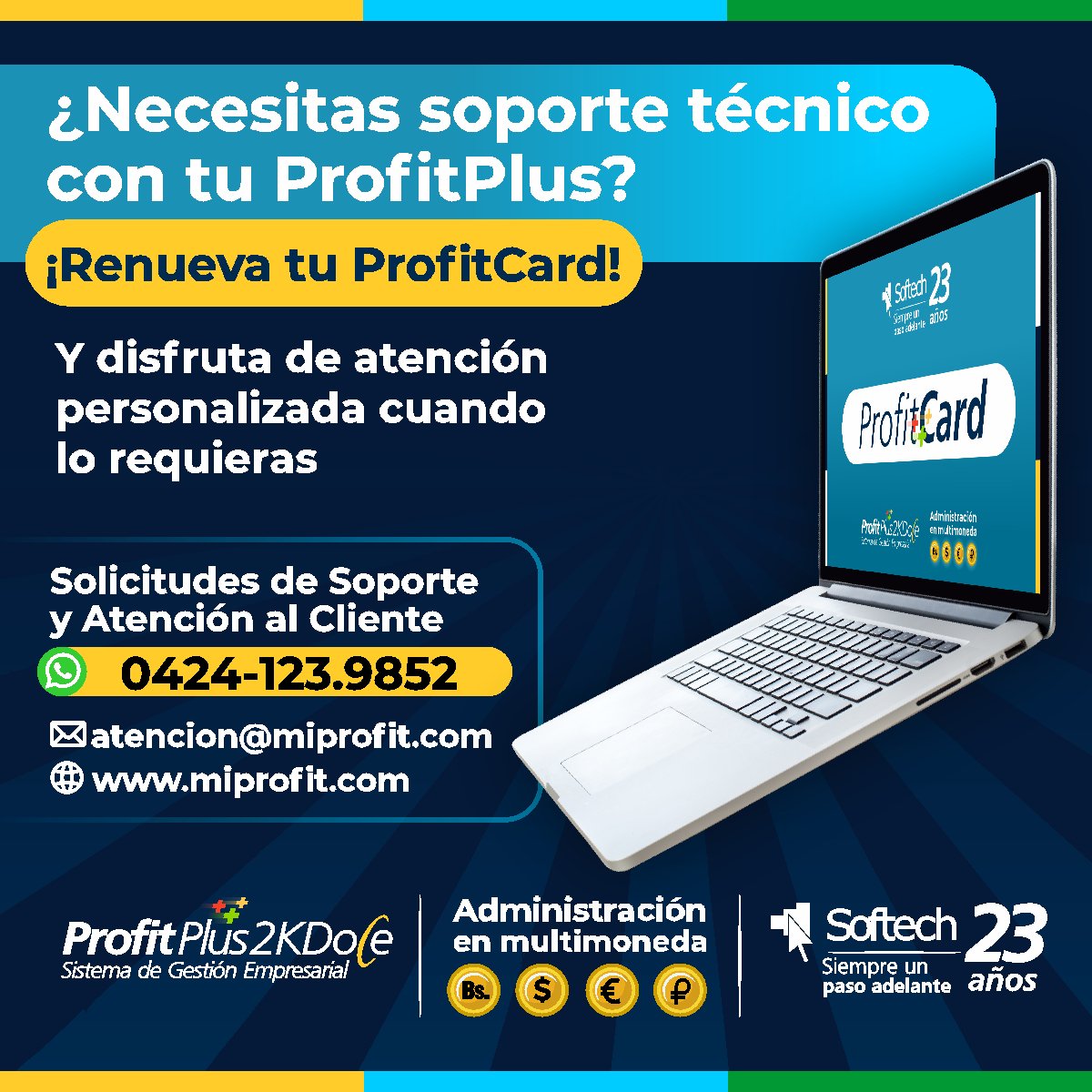 MiProfit's tweet photo. Actualiza tu #ProfitCard y mantenla siempre con saldo positivo para que no te pierdas ninguna actualización de las licencias #ProfitPlus, de esta manera evitarás sanciones, al cumplir con los requisitos establecidos en la legislación nacional. https://t.co/Ca8Xm3ECw8