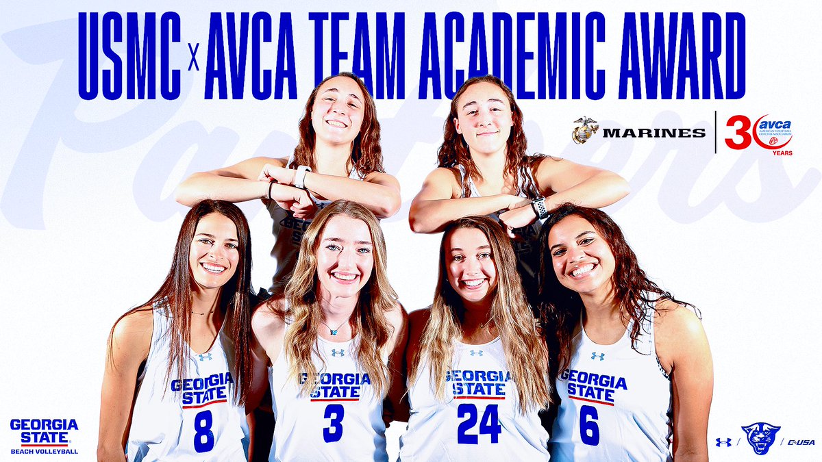 GSU_BeachVB's tweet photo. 𝙐𝙎𝙈𝘾 𝙭 𝘼𝙑𝘾𝘼 𝙏𝙚𝙖𝙢 𝘼𝙘𝙖𝙙𝙚𝙢𝙞𝙘 𝘼𝙬𝙖𝙧𝙙🏅

The Sandy Panthers have earned the USMC-AVCA Team Academic Award for the ninth consecutive season 

🔗 https://t.co/GY5AYdqCqU

#OurCity https://t.co/xYd6mZ7MgH