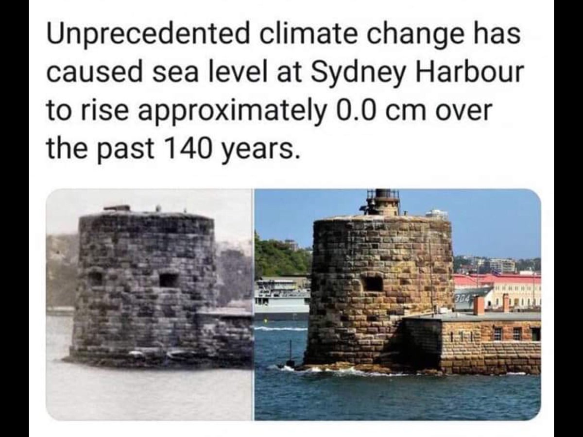 If the oceans have been rising for the past several decades, as we are gravely and solemnly informed, why is it that Plymouth Rock and Sidney Harbor (not to mention various other landmarks around the world) are at exactly the same level they were a century ago?