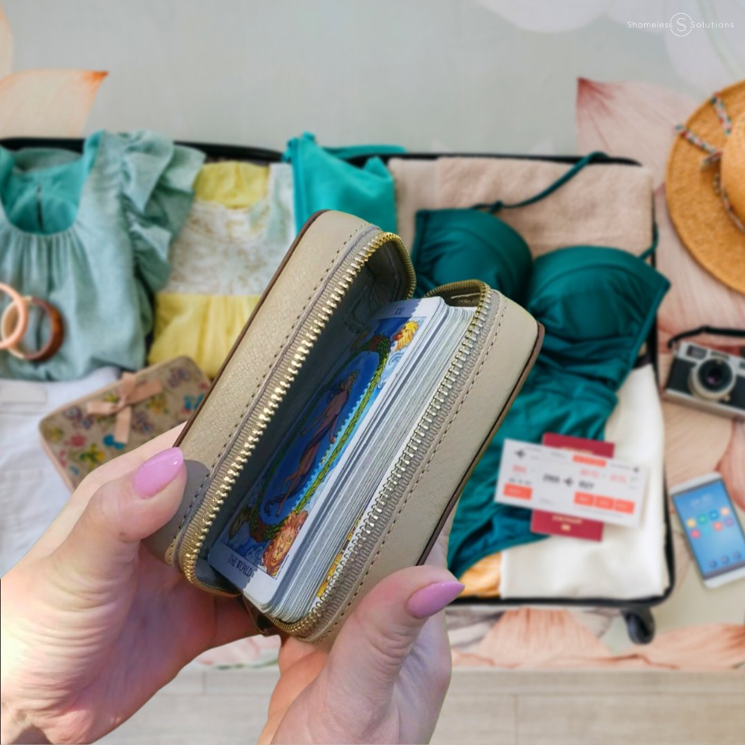 ShamelessTarot's tweet photo. You wouldn’t trust a flimsy bag to protect your things while you travel, so you bought a sturdy suitcase.

Your #tarotcards are no different, so leave that #tarot bag at home. Protect your favorite #tarotdeck now with the sturdiest, most lightweight protective case available. https://t.co/DJTviMg8tn