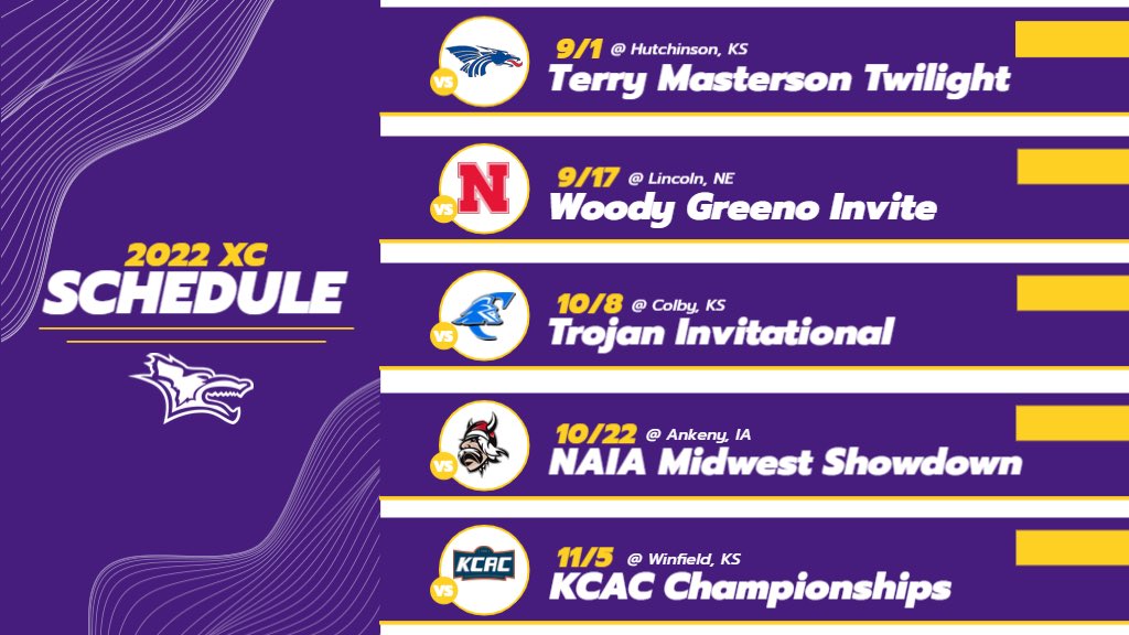KWU_XC_Track's tweet photo. The Yotes are just 4๏ธโฃ5๏ธโฃ days away from our season opener at Hutchinsonโs Terry Masterson Twilight Meet! Hereโs a sneak peak of where you can catch us in action this Fall! #RollYotes https://t.co/P3BagIgFjf