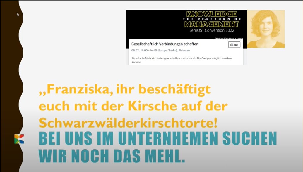ewingo13's tweet photo. Gesellschaftlich Verbindungen schaffen - was wir als BarCamper möglich machen können. @FranziskaRaabe mit ihrer #loscon22 Session!
hier die Aufzeichnung der #loscon22 Session:
👉🏼 https://t.co/zuK7SwM16B

#lernOS Kirsche🍒 auf  #Schwarzwälder @SimonDueckert https://t.co/SAyREoS7eu