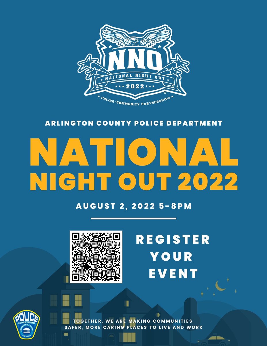 National Night Out will take place on Tuesday, August 2 from 5 - 8 PM! The annual event is an opportunity to celebrate your community while promoting police-community partnerships and neighborhood camaraderie. Register your event by Friday at bit.ly/3yVaiYW