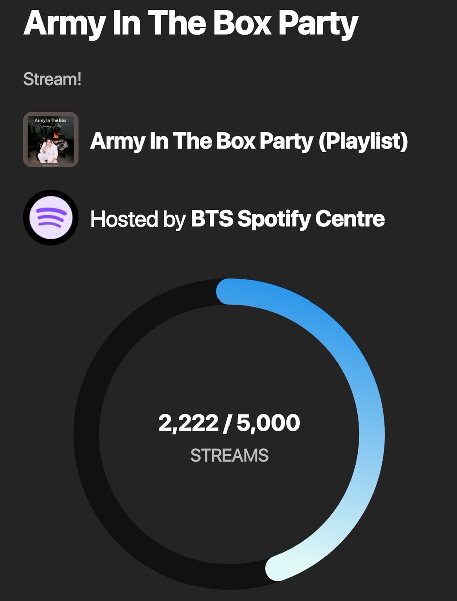 btspotifycentre's tweet photo. 2k Listeners in #ArmyInTheBox🥳
Are you streaming with us?
🔗:https://t.co/JlavnxtC8e https://t.co/EIOLV6fV2R