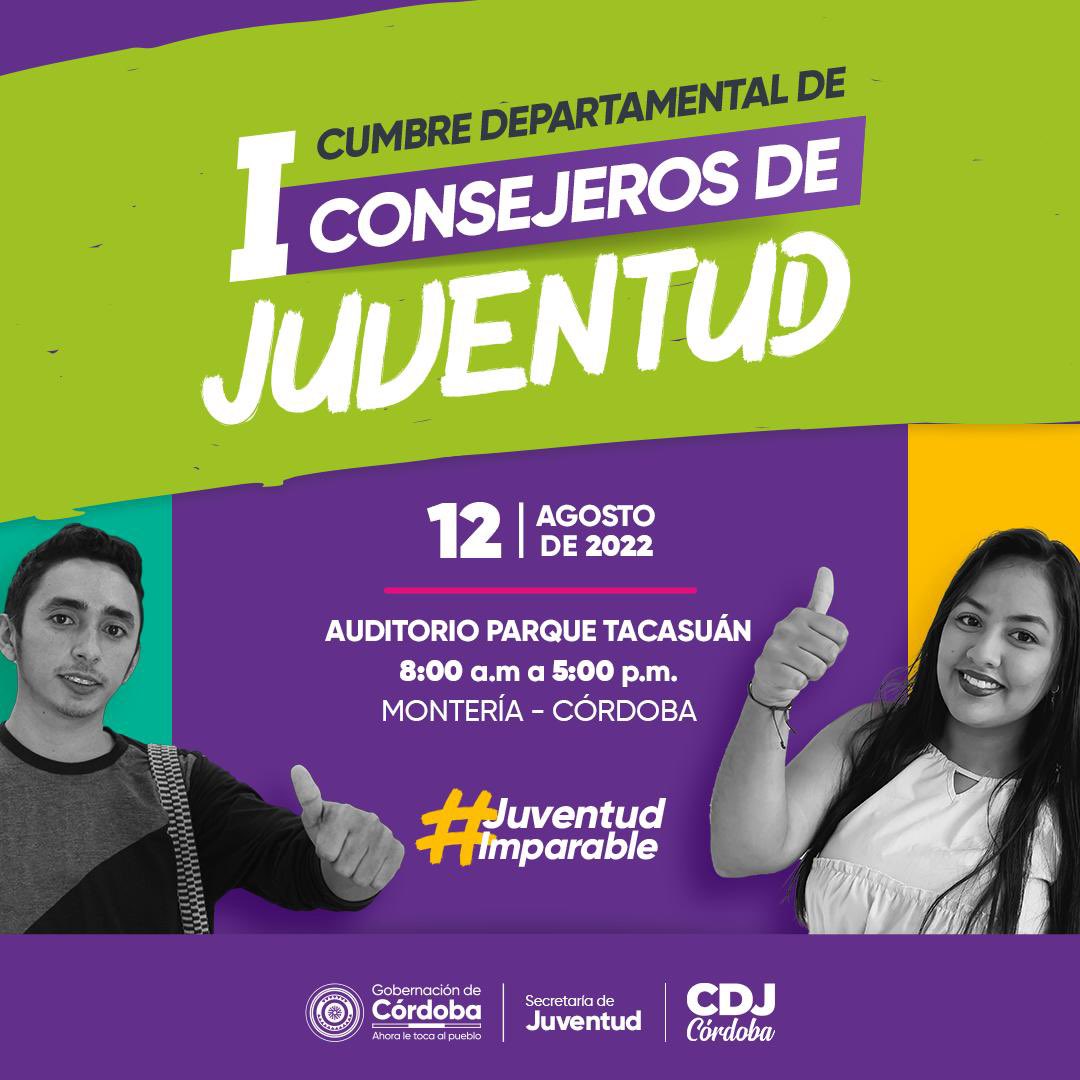 GobCordoba_'s tweet photo. La secretaría de Juventud de #Córdoba lidera la I Cumbre departamental de consejeros de Juventud, que se realizará el próximo 12 de agosto.

Te invitamos a agendarte y ser parte de este importante encuentro porque #AhoraLeTocaALosJóvenes https://t.co/obfko5c5v2