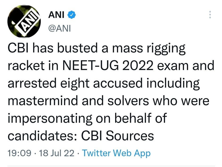 gaurav5pandey's tweet photo. अब #NEETUG2022 में रैकेट भी पकड़ लिया गया है।

इसीलिए हम सब कह रहे थे कि इतनी जल्दबाजी में परीक्षा की जरूरत क्या है @DG_NTA @EduMinOfIndia 

#NEETUG2022 #NEET #NEETUG2022Aspirants #neetug2022postpone https://t.co/OcKVucfSVd